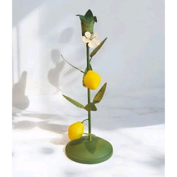 Vintage Inspired Retro Metal Toleware Taper Candle Holder W/ Lemons & Leaves 13" - Picture 1 of 1